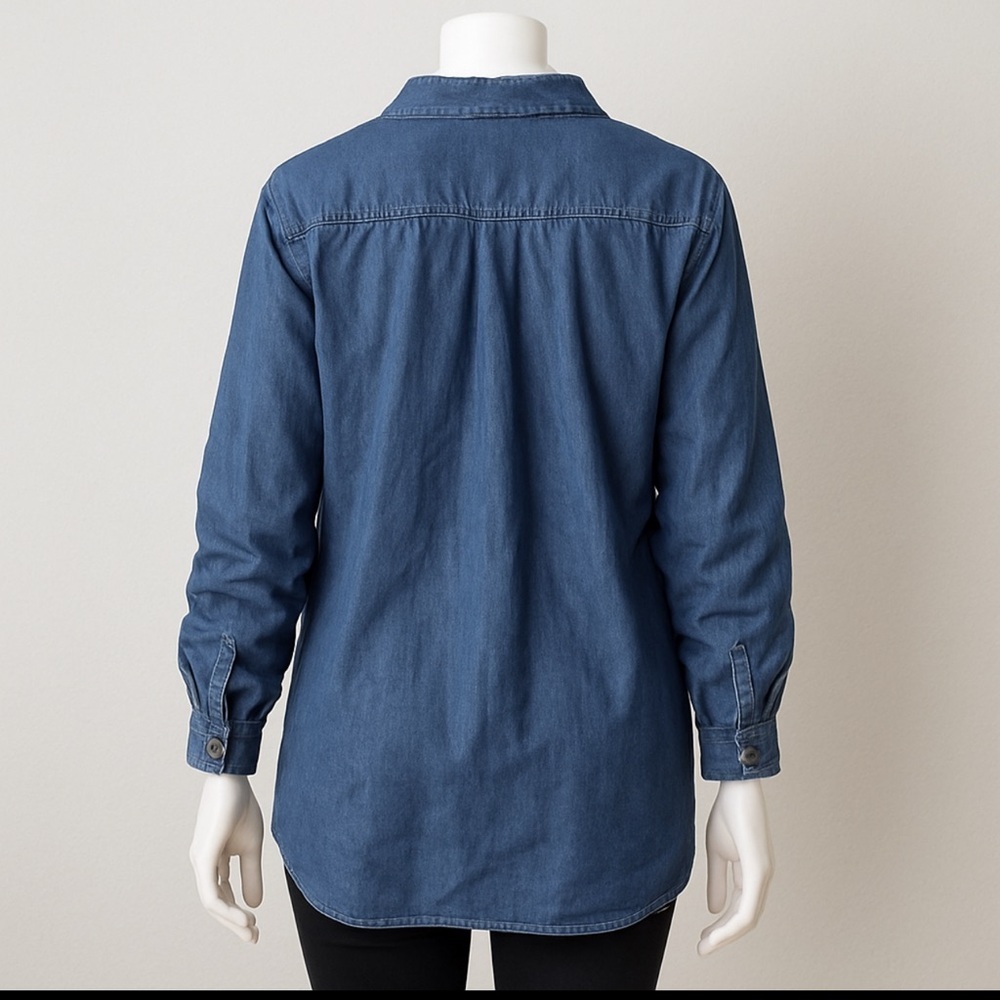 Lane Bryant Women’s Plus Size Denim Tunic Shirt 18/20 Lace-Up Long Sleeve Blue - Picture 3 of 9